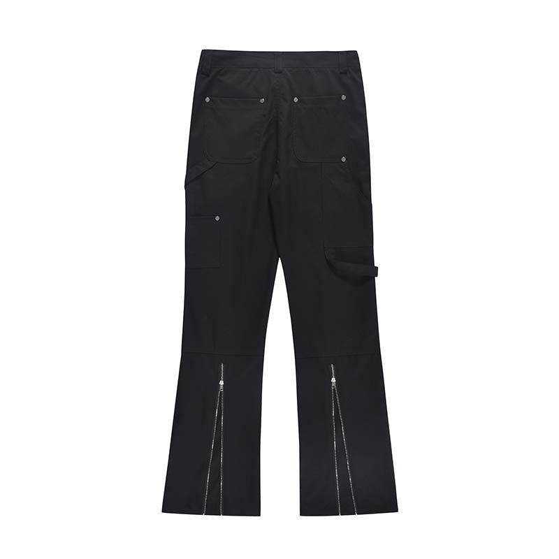 High Street Retro Functional Rivet Slightly Flared Casual Pants For Men