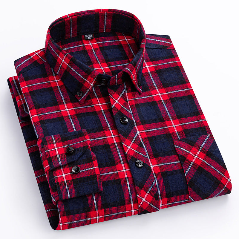 Men's Cotton Long Sleeve Brushed Plaid Leisure Work Daily Shirt