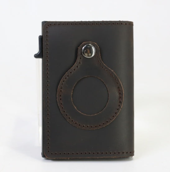 Airtag Anti-Theft Bullet Card Bag Multi-Functional RFID Card Holder Men's Leather Slim Wallets
