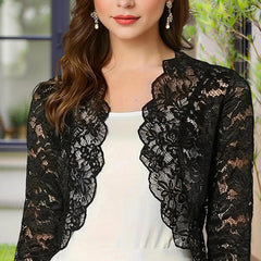 Women's Solid Color Cropped Lace Cardigan - Summer Fashion Medium-Long Sleeve Open Front Top