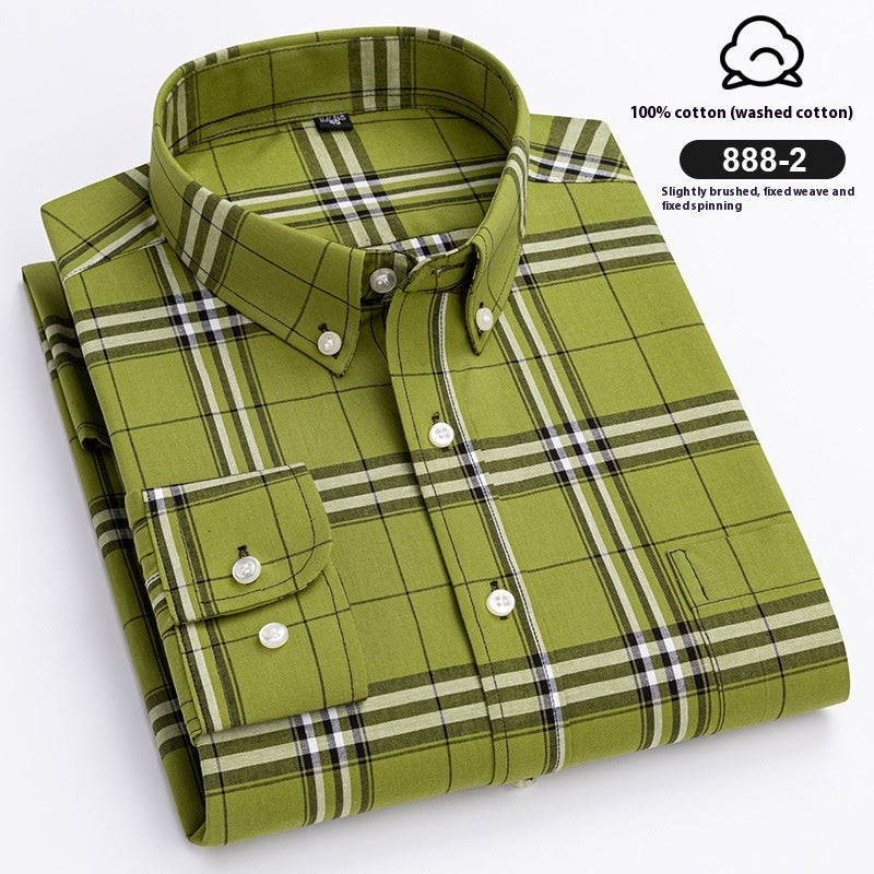 Men's Cotton Plaid Buckle Collar Casual Cardigan Shirt