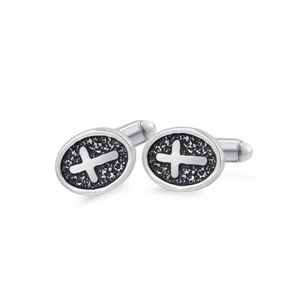 Oval Cross Vintage Style Stainless Steel Shirt Cuff Links For Men