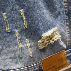 Men's Nostalgic Ripped Slim-fit Denim Jacket