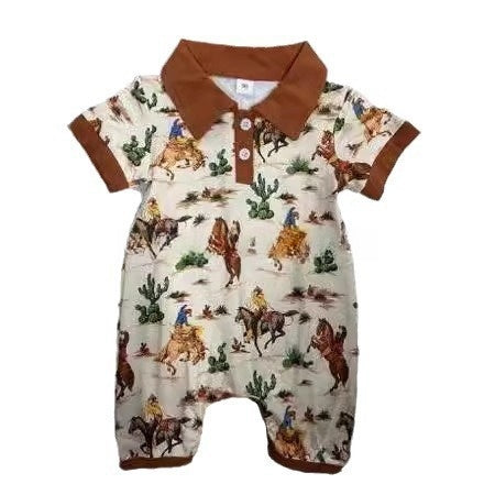 Boy Western Element Short Sleeve Rompers