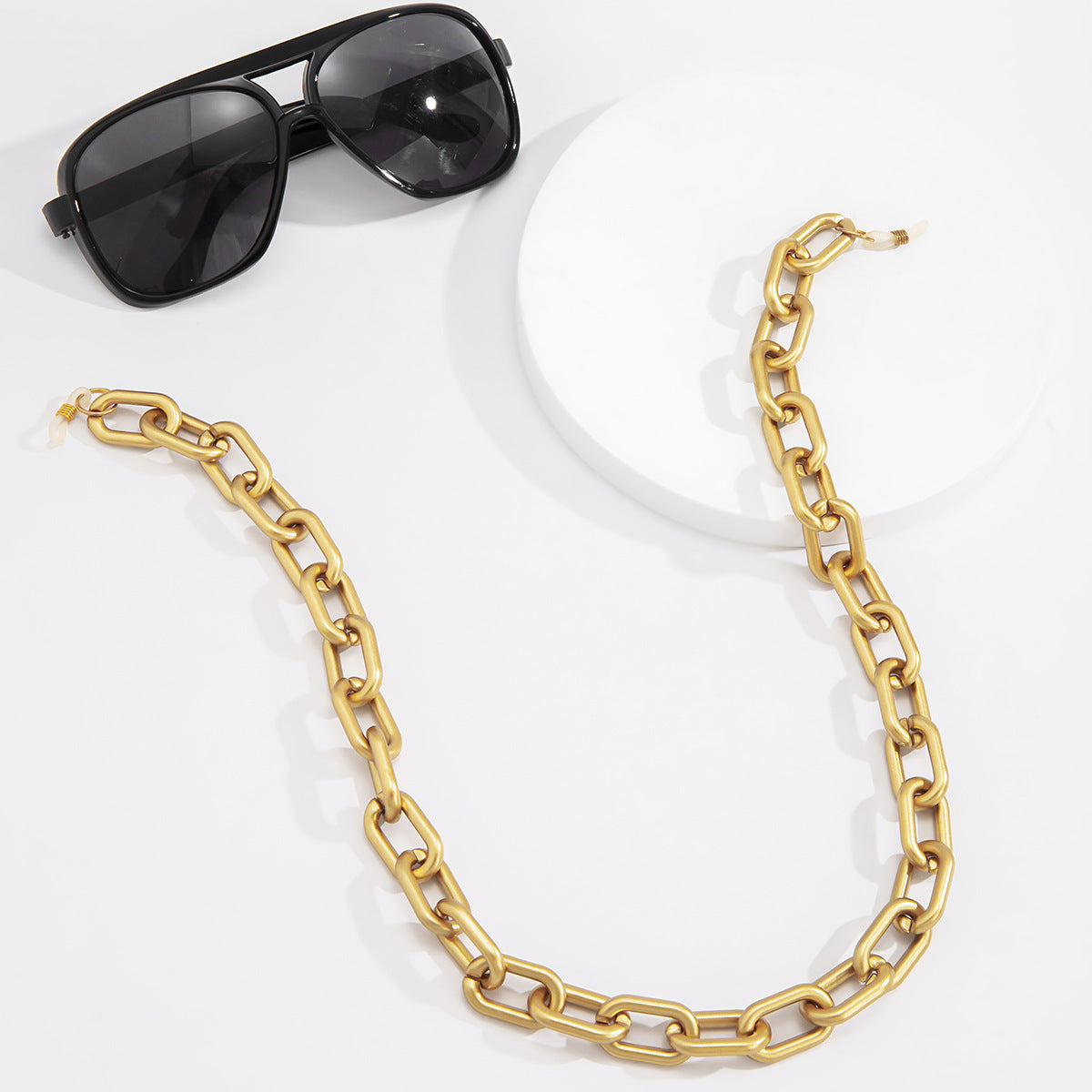 Fashion Retro Flannel Geometric Ring Glasses Chain