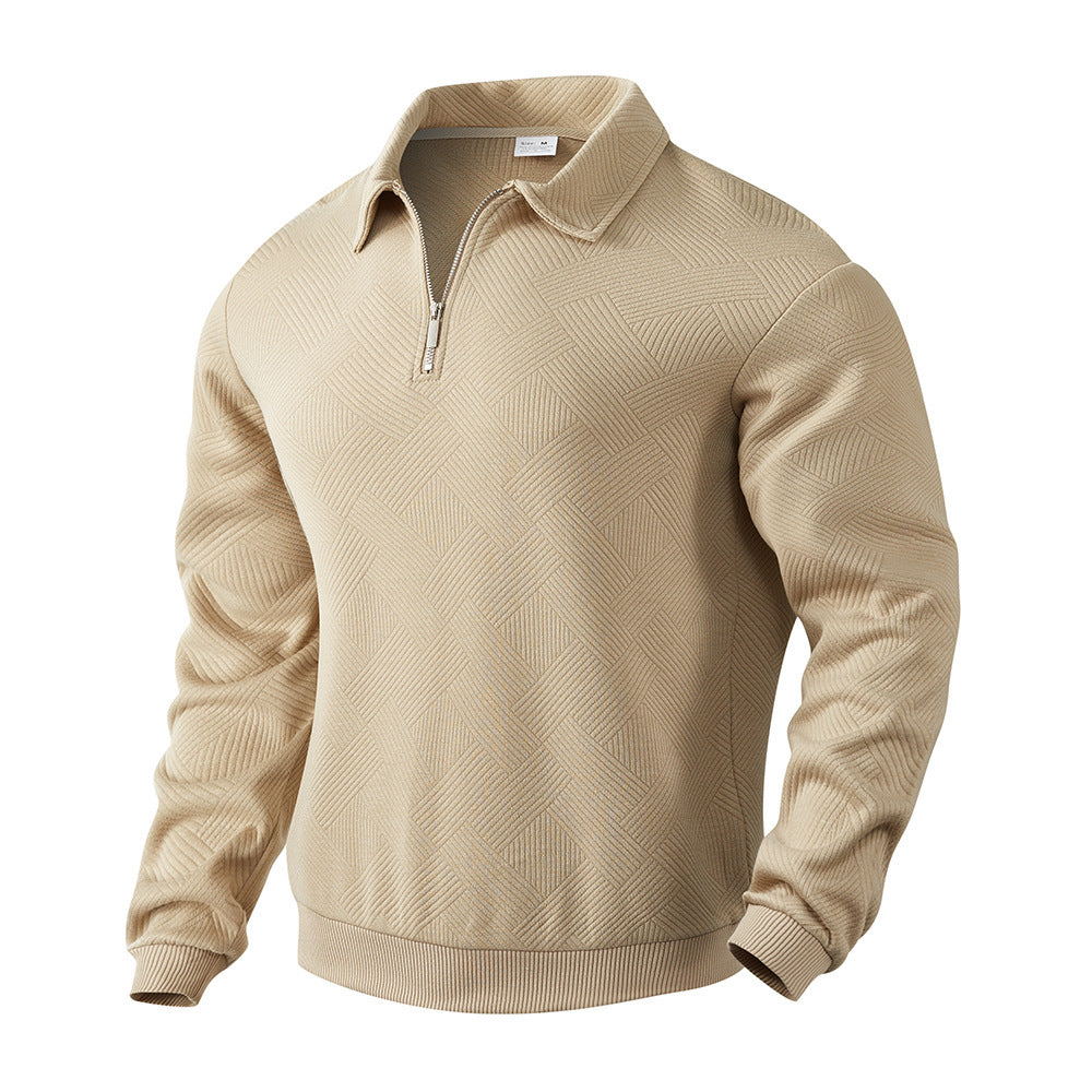 Lapel Jacquard Half-zipper Sweatshirt Fashion Solid Color Long-sleeved Tops For Men