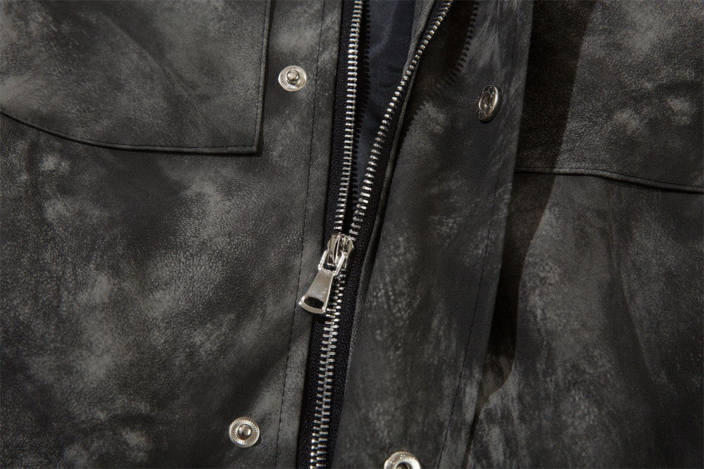 Tie-Dyed Loose PU Leather Jacket For Men