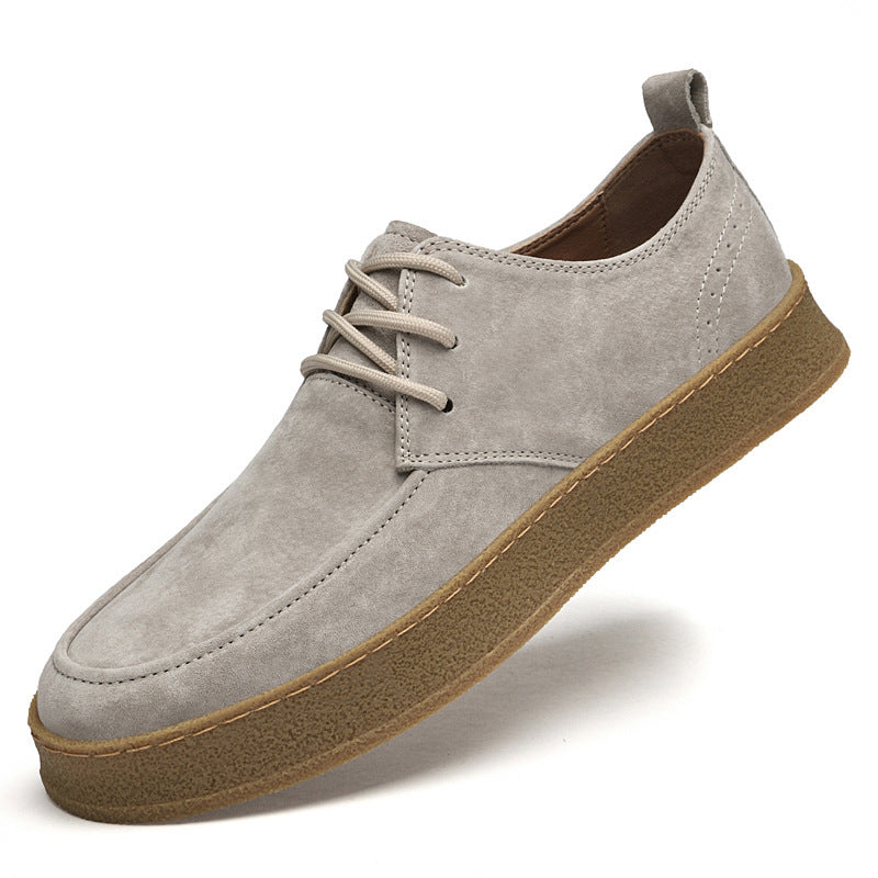 Men’s Casual Smart Flat Shoes – Spring Matte Leather Lace-Up Sneakers
