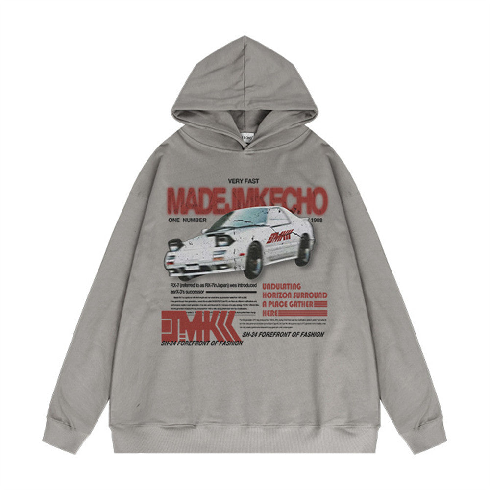 Classic American Car Letter Print Sweatshirt for Men