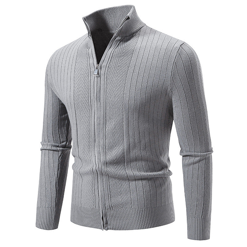 Solid Color Zipper Cardigan Coat For Men