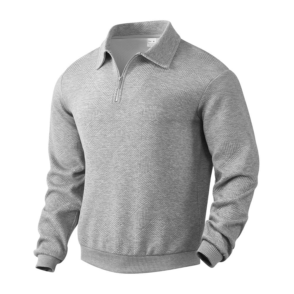 Lapel Jacquard Half-zipper Sweatshirt Fashion Solid Color Long-sleeved Tops For Men