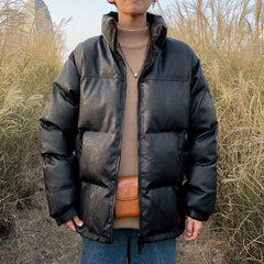 Mens Leather Casual Down Jacket