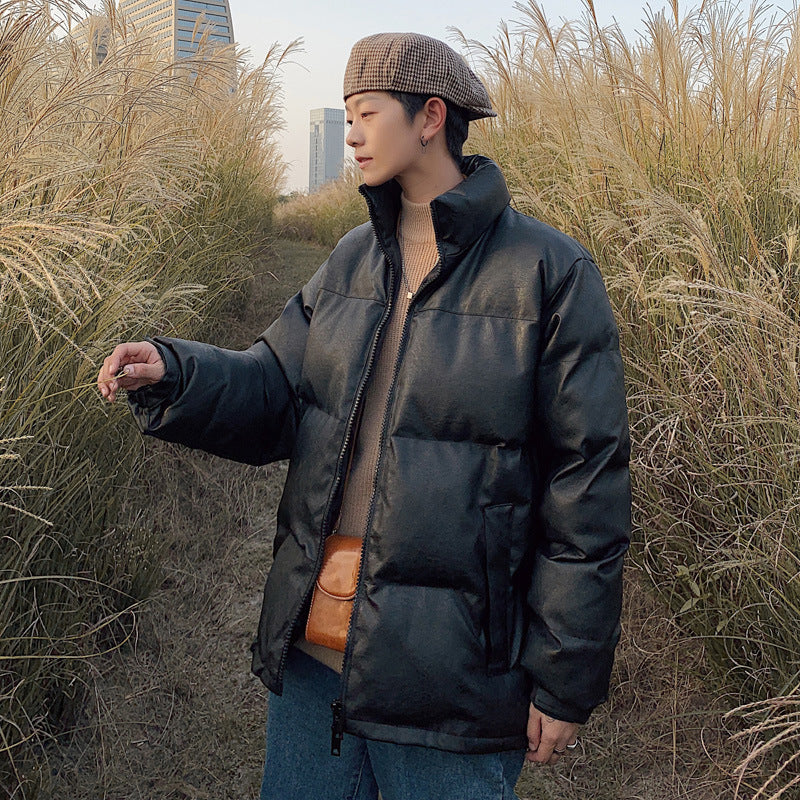 Mens Leather Casual Down Jacket