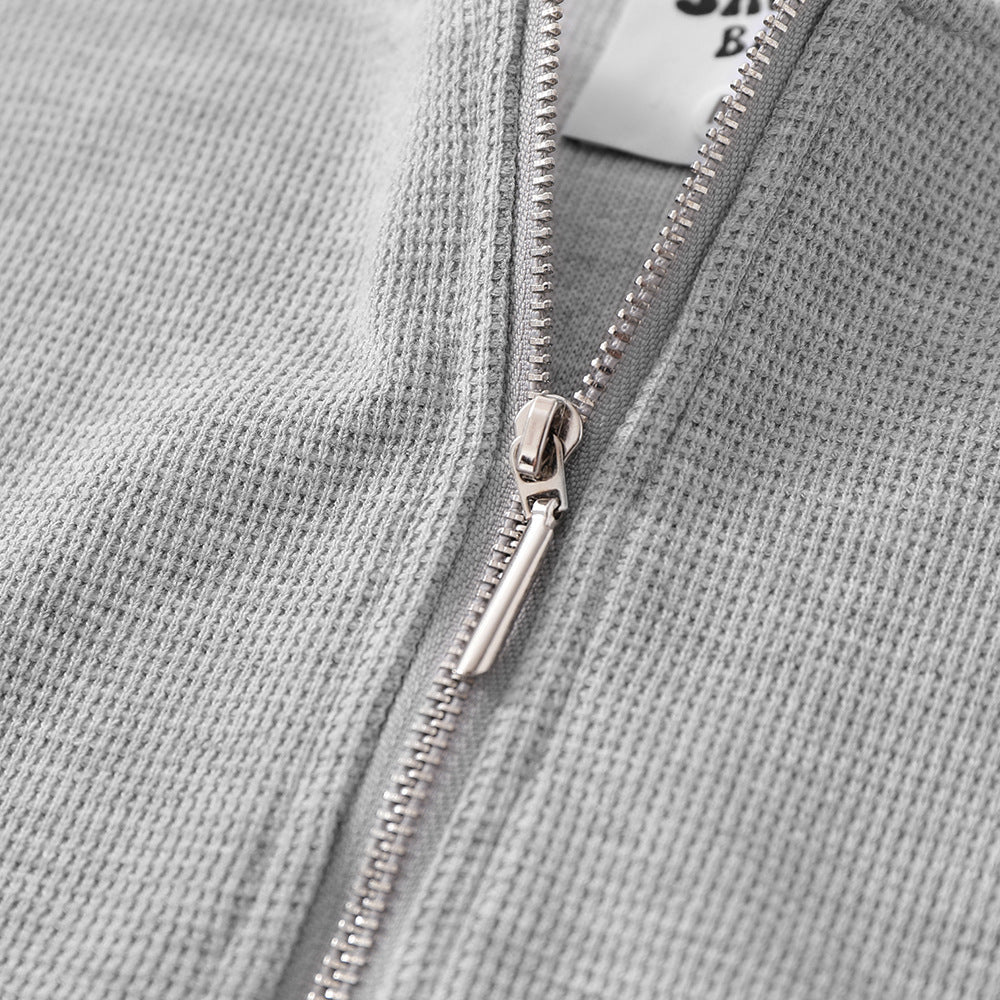Solid Color Loose Half Long-sleeve Zipper Men