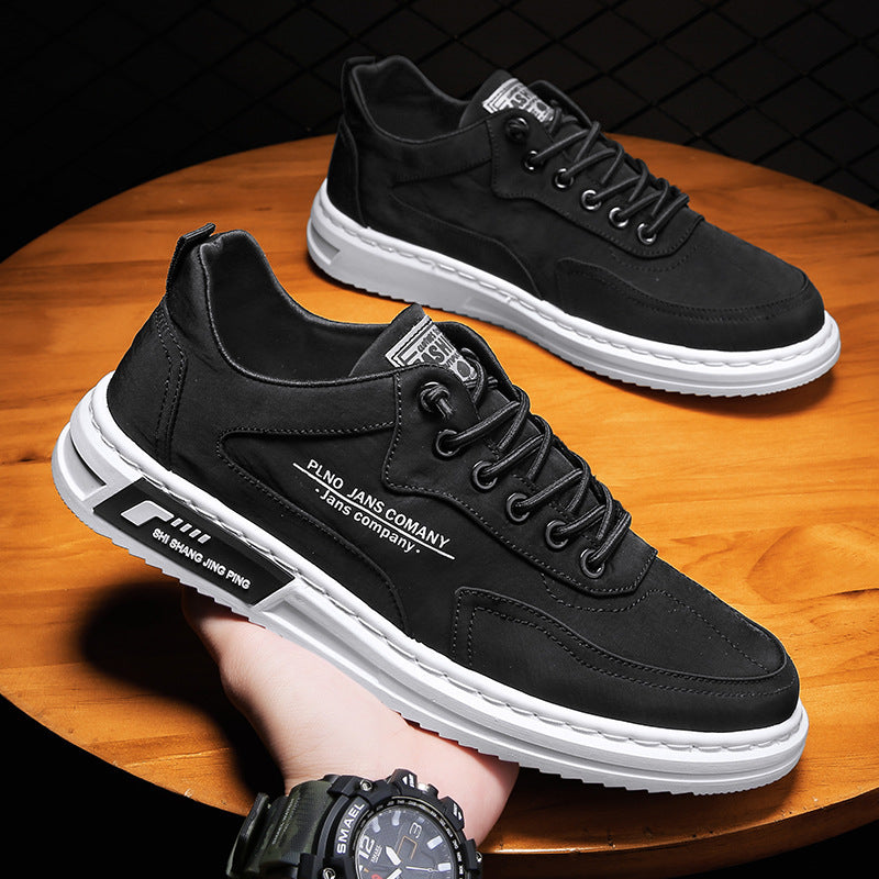 Men’s Lace-Up Canvas Sneakers – Letter Print Platform Shoes