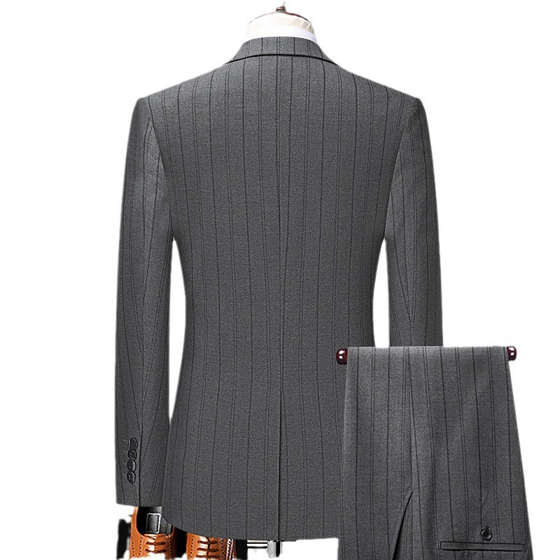 Spring And Autumn New Men's Suit Set Business Wear Slim Striped Two-piece Wedding Suit