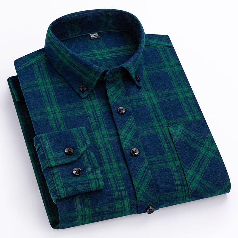 Men's Cotton Long Sleeve Brushed Plaid Leisure Work Daily Shirt