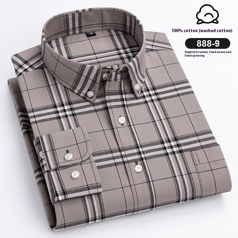 Men's Cotton Plaid Buckle Collar Casual Cardigan Shirt