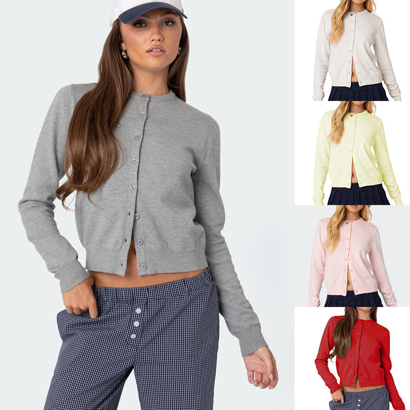 Autumn And Winter Women's Clothing Solid Color Buttons Cardigan Long Sleeve