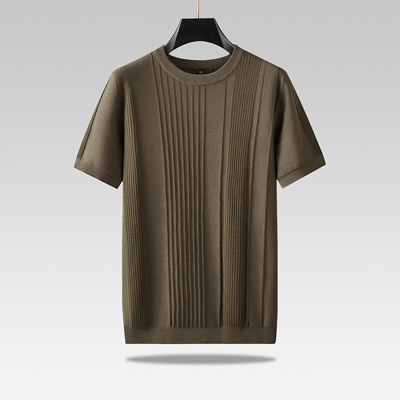 Men's Plus-sized Casual Round Neck Jacquard Sweater With Short Sleeves