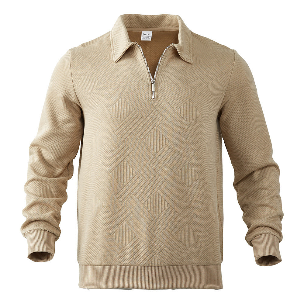 Lapel Jacquard Half-zipper Sweatshirt Fashion Solid Color Long-sleeved Tops For Men