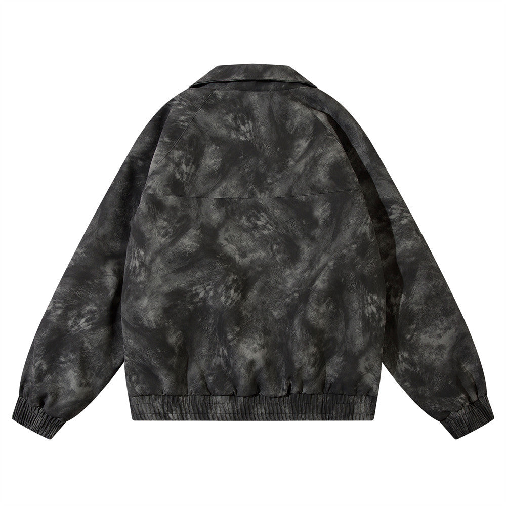 Tie-Dyed Loose PU Leather Jacket For Men