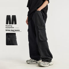 Street Straight Loose Men's Clothing Wash Tooling Wide Leg Jeans