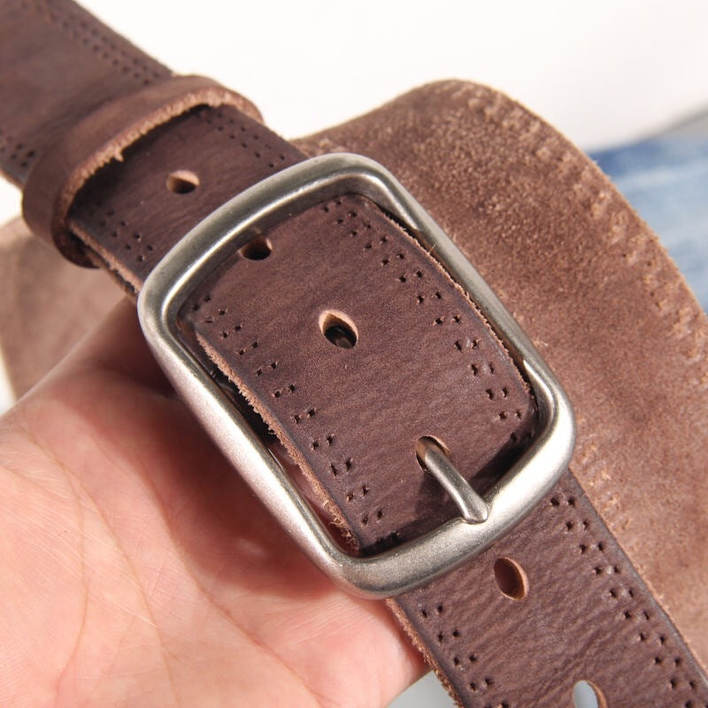 Distressed Soft Cowhide Men's Belt Leather Retro
