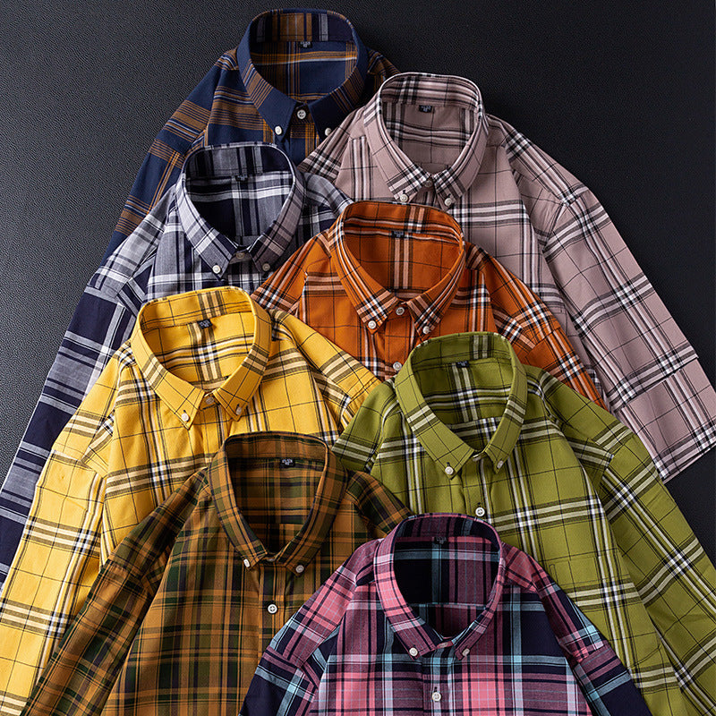 Men's Cotton Plaid Buckle Collar Casual Cardigan Shirt