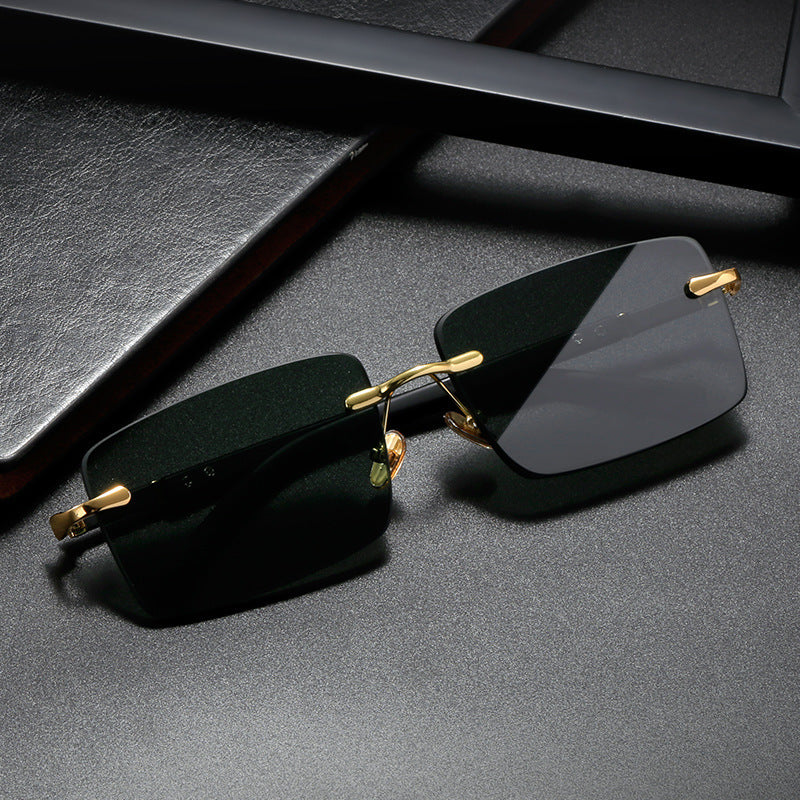 Sun Protection Fashion Rimless Crystal Travel Sunglasses For Men