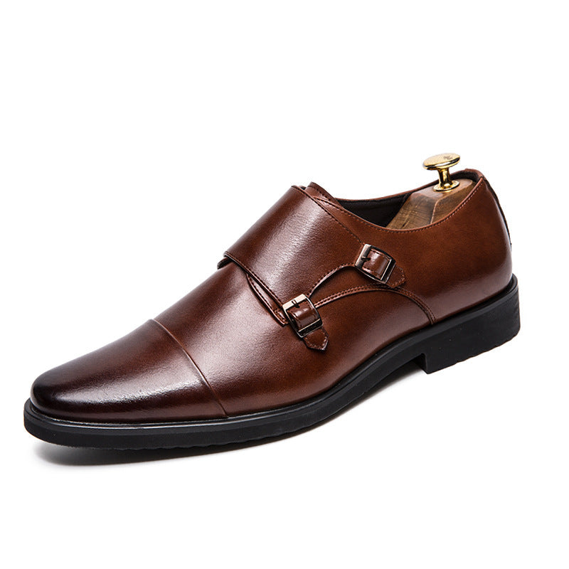 Men's British Monk Strap Slip-On Leather Formal Shoes