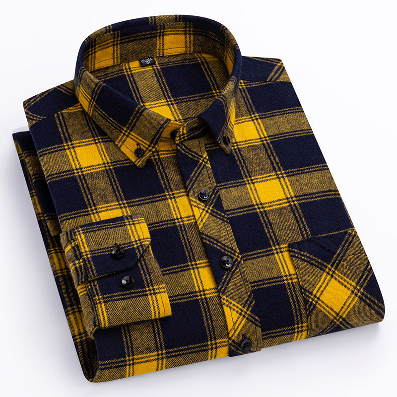 Men's Cotton Long Sleeve Brushed Plaid Leisure Work Daily Shirt
