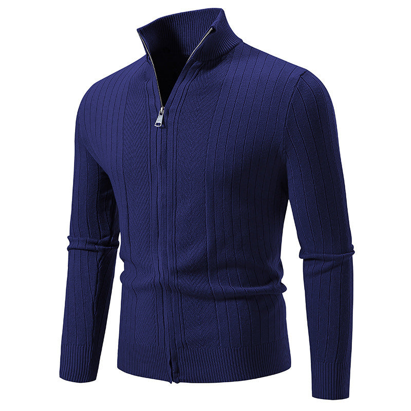 Solid Color Zipper Cardigan Coat For Men
