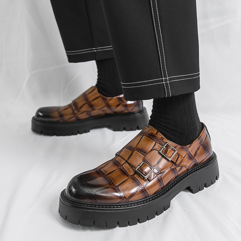 Men's Thick-Soled Horsebit Buckle Leather Loafers