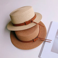 Leather Buckle Flat Top Unisex Knitted Beach Hat