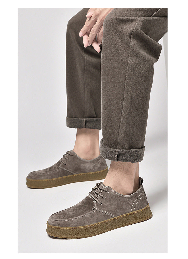 Men’s Casual Smart Flat Shoes – Spring Matte Leather Lace-Up Sneakers