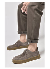 Men’s Casual Smart Flat Shoes – Spring Matte Leather Lace-Up Sneakers