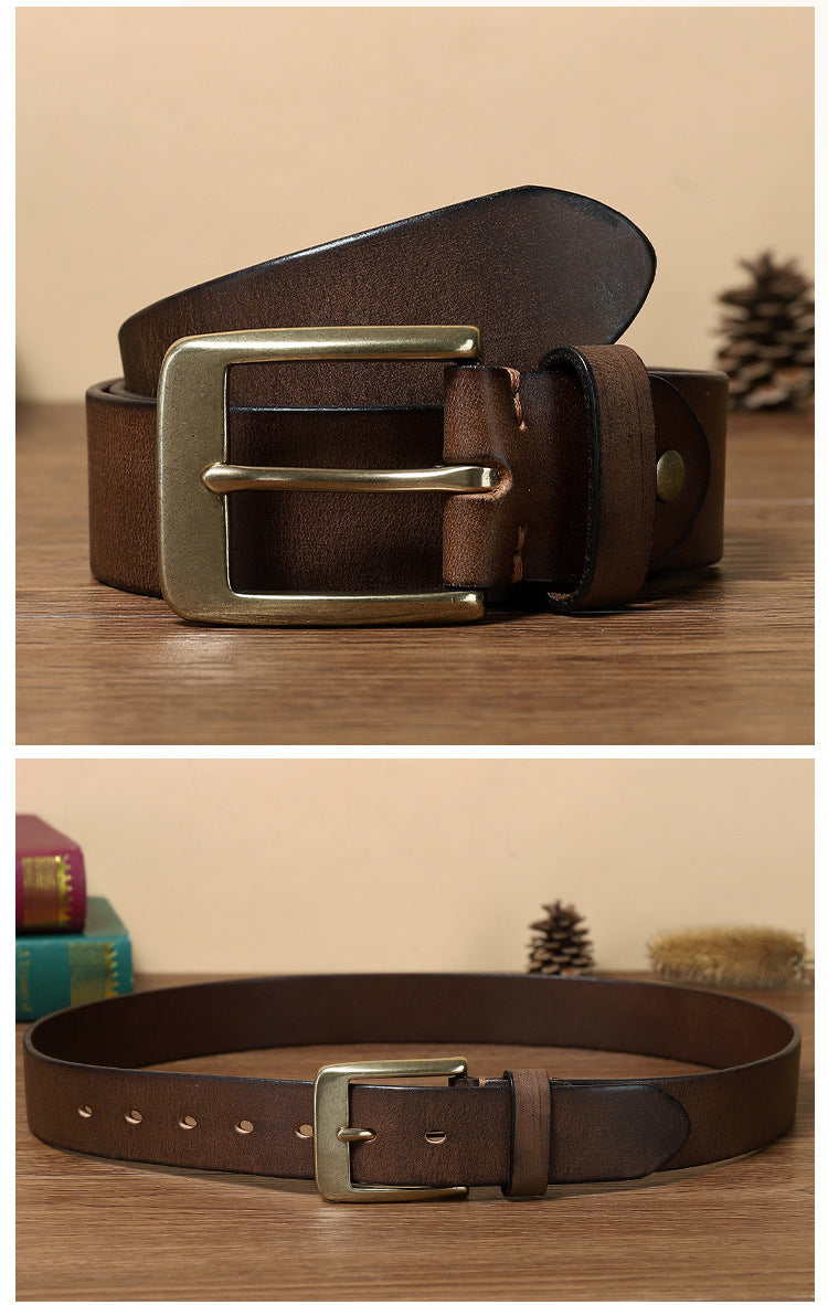 Retro Handmade Pure Copper Pin Buckle Cowhide Men's Belt