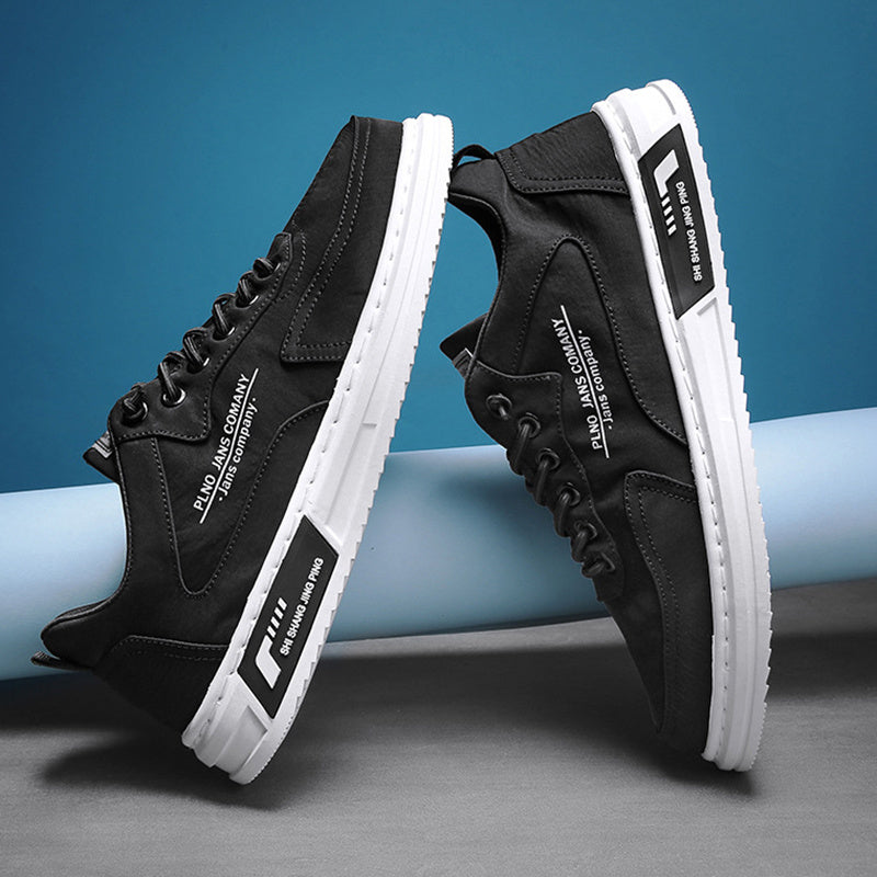 Men’s Lace-Up Canvas Sneakers – Letter Print Platform Shoes