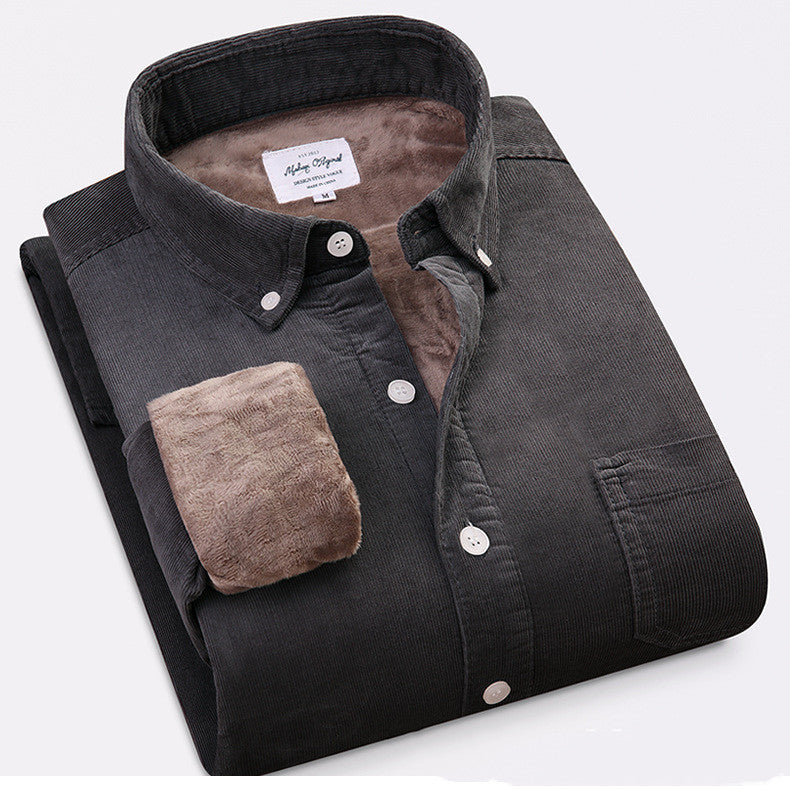 Pure Color Cotton Corduroy Warm Shirt Long Sleeve Men
