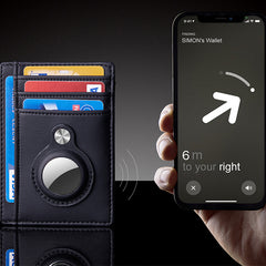 Airtag Anti-Theft Bullet Card Bag Multi-Functional RFID Card Holder Men's Leather Slim Wallets