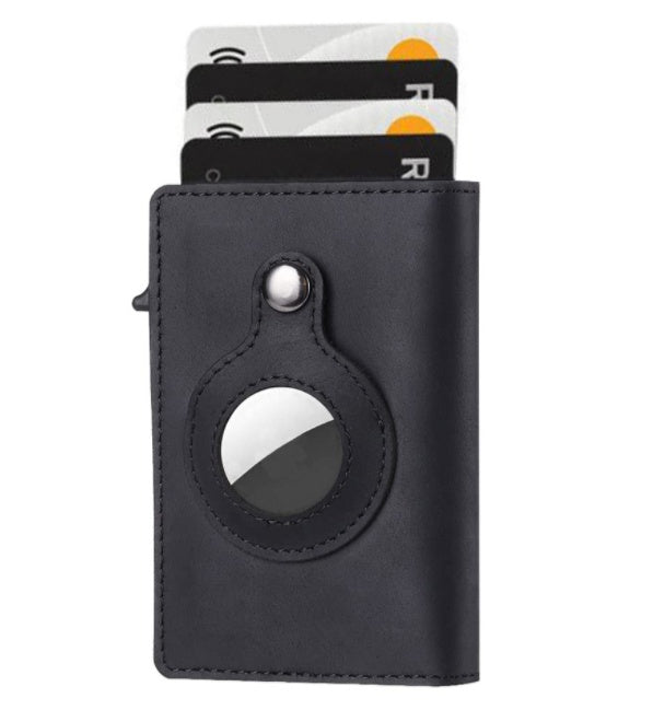 Airtag Anti-Theft Bullet Card Bag Multi-Functional RFID Card Holder Men's Leather Slim Wallets
