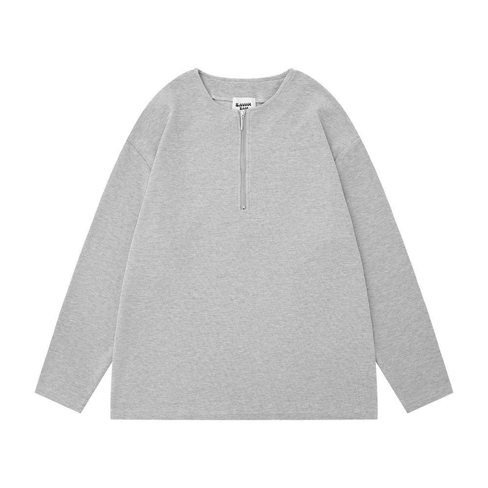 Solid Color Loose Half Long-sleeve Zipper Men