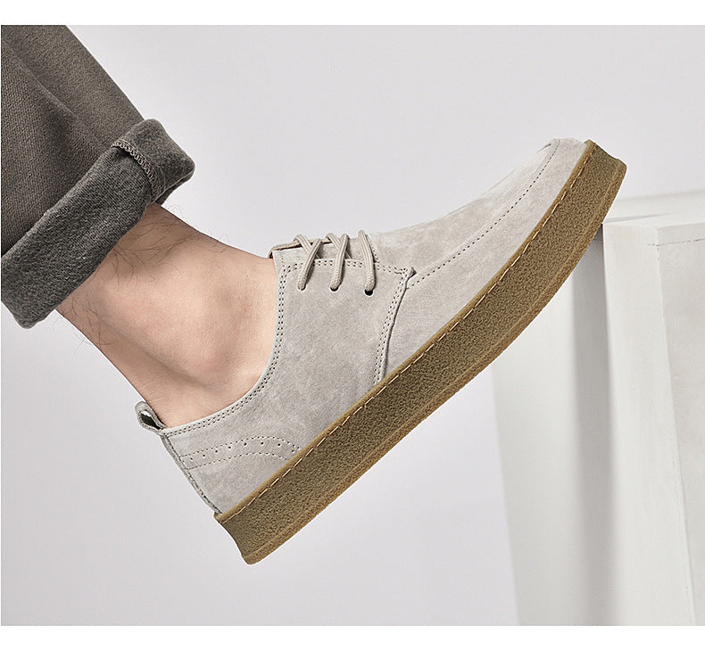 Men’s Casual Smart Flat Shoes – Spring Matte Leather Lace-Up Sneakers