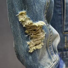 Men's Nostalgic Ripped Slim-fit Denim Jacket