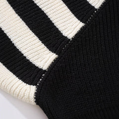 Plus Size Stripe Contrast Color V-neck Long-sleeve Knitwear
