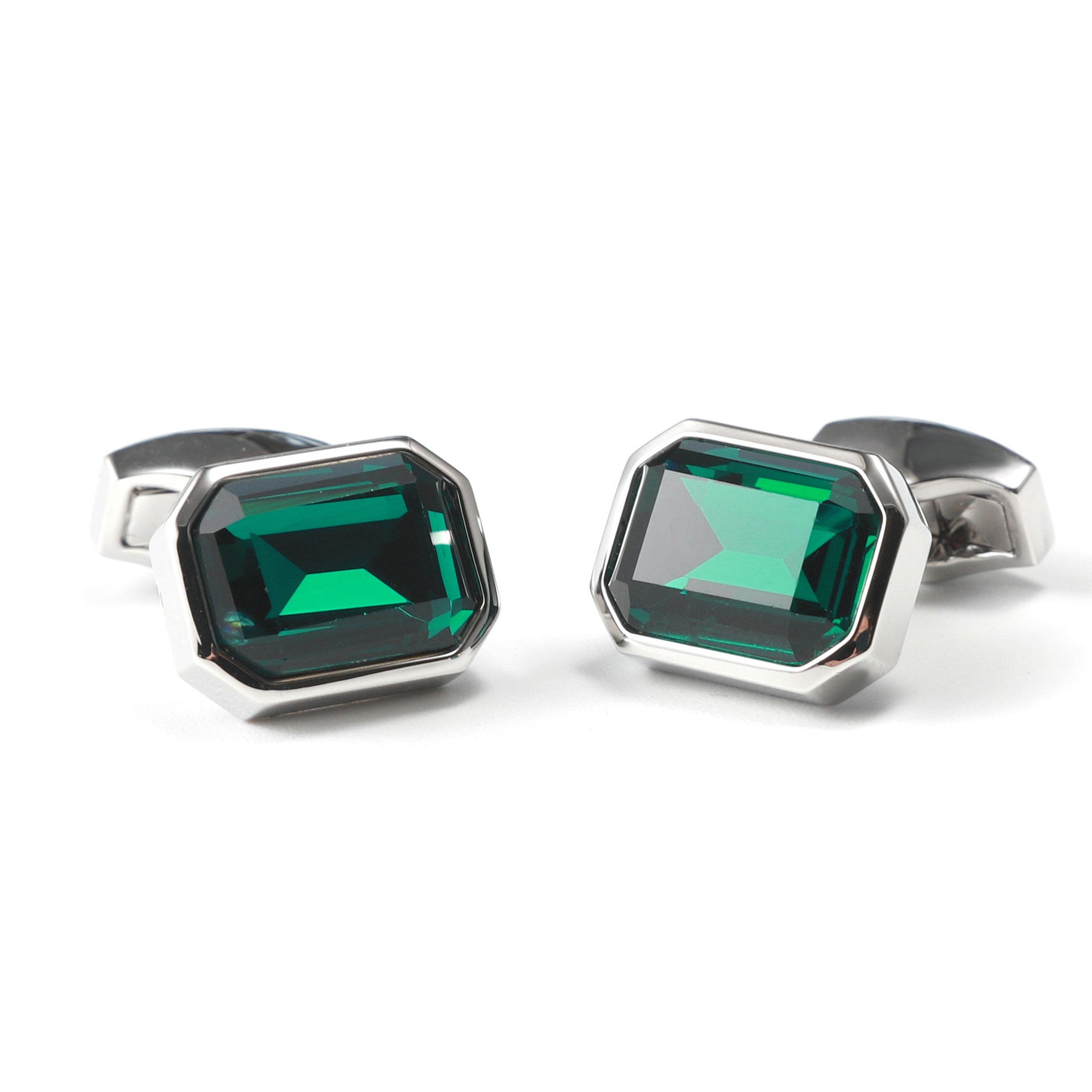Men's Shirt Button Cuff Emerald Glass Cufflinks