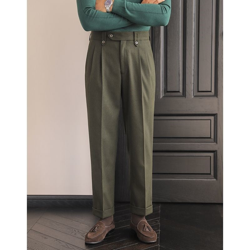 Men's Naples High-Waisted Straight Leg Casual Dress Pants Wool Thick