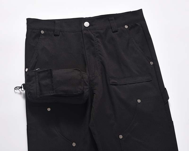 High Street Retro Functional Rivet Slightly Flared Casual Pants For Men