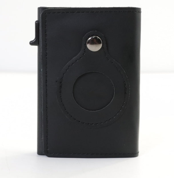 Airtag Anti-Theft Bullet Card Bag Multi-Functional RFID Card Holder Men's Leather Slim Wallets